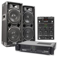 MAX28 Dual 8" Passive DJ PA Speaker Kit with Amplifier and DJ Mixer - 1600W