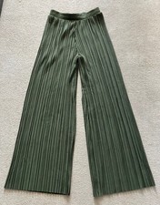NEW F&F Olive/Khaki-Green High-Waisted Accordion Pleated Wide-Leg Flare Trousers