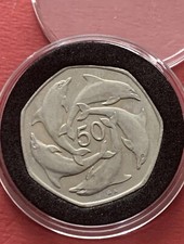 1993 GIBRALTAR 50p fifty pence Coin Dolphins AA Die Mark UNC Coin In Capsule