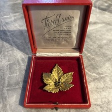 Vintage Flora Danica of Copenhagen Gold Dipped real leaf Brooch~One of a Kind