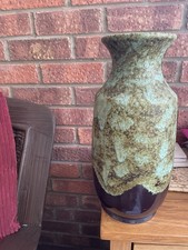 Vintage Large German Fat Lava Vase Brown Green 1970’s Cross Keys Backstamp 