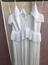 White strappy ruffle sunray pleated maxi prom dress KEEPSAKE The Label S 8 10