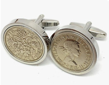 1965 Lucky Sixpence Cufflinks Handmade Silver plated 60th Birthday Gift for him
