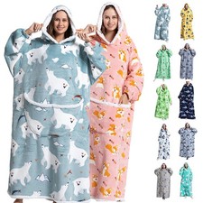 Extra Long Hoodie Robe Oversized Blanket Sherpa Winter Comfy Nightware Blanket