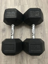 2x30kg Rubber Coated Hex Dumbells Pair Home Gym Fitness