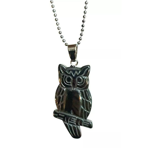 Owl pendant necklace hematite - pendant,