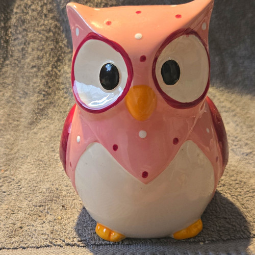 Pink owl ceramic - owl, moneybox