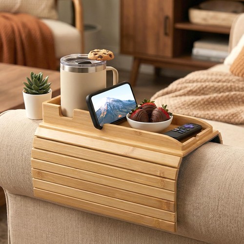 Natural bamboo sofa arm tray - bamboo,