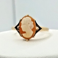 Vintage 9ct Gold Shell Cameo Ring - Size K 1/2 - Birmingham 1989
