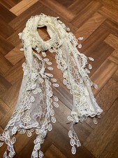 Pretty Ivory Cream Lace Neck Tie Scarf Shawl Wrap Floral Summer Wedding New