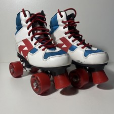 ROCES Disco Palace White / Red / Blue Quad Roller Skates UK 4 EU 38 + Carry Bag