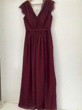 Little Mistress Burgundy Red V-Neck Maxi Dress Lace Occasion Bridesmaid UK 8 Wom
