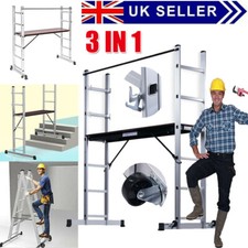 3 IN 1 Scaffolding Ladder Work Platform Scaffold Aluminium Ladder Tower Steps