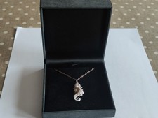 Stunning Silver Diamonique CZ Seahorse Pendant & Rose Gold Coloured Silver Chain
