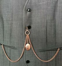 unusual double albert rose gold plated pocket watch chain fob t bar locket 