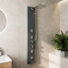 Merano Thermostatic Shower Tower with Handset & 4 Body Jets - Grey Glass