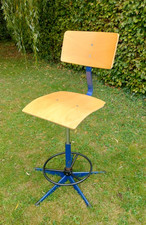 Vintage Industrial Swivel Workshop Chair Wood Metal Adjustable 1960s Loft