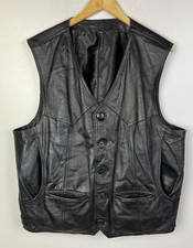 Real Lamb Leather Vest Size 2XL 46" Men`s Waistcoat Gilet Black