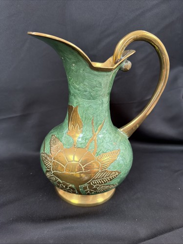Vintage brass enamel - &, ewer