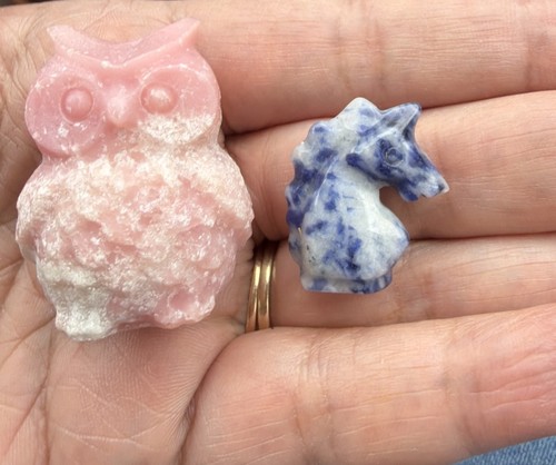Crystal carvings pink opal owl - pink,