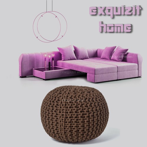 Knitted large moroccan pouffe - knitted,