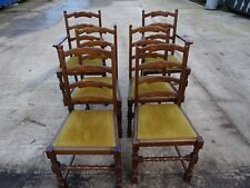 Vintage Oak Ladder Back Drop Seat 2 x Country Dining Chairs + 2 Carvers