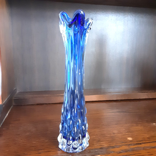 Vintage art glass vase blue - vase,