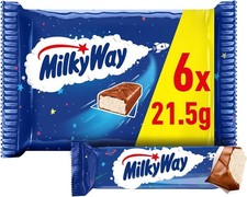 Milky Way Chocolate Bars, Nougat & Milk Chocolate Multipack, 6 x 21.5g, Ideal