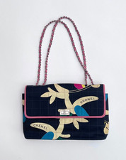 Rare Chanel 'Chocolate Bar' Jumbo 2.55 Handbag; Floral Silk & Pink Leather 