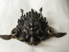 Rare Tibetan  Bronze Demon Dragon Mask Wall Hanging  Buddhist Handcrafted Nepal
