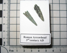 Ancient Roman empire bronze arrow heads 200 AD in display case #8