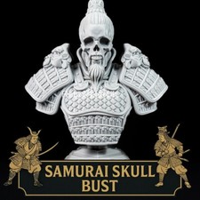 Samurai Skull Bust – 3D Printed Figure, Japanese Warrior Statue 21cm Tall