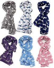 Dachshund print ladies lightweight Scarf grey blue white Sausage Dog lover gift