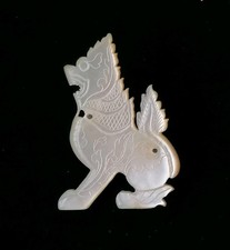 Antique Brooch Chinese Rare Unusual Foo Dog Lion Mother Of Pearl Carved mop Pin