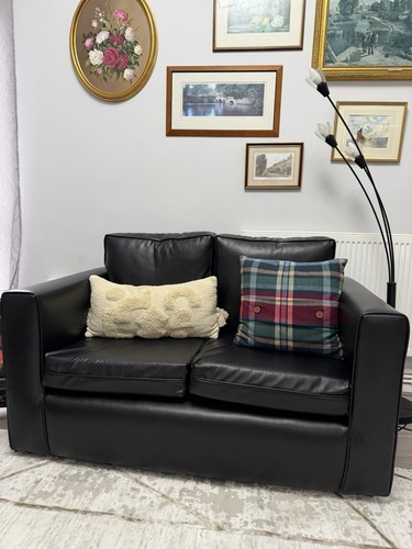 Black leather two seat - two-seat, sofa