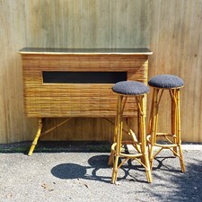 Fab Retro Vintage Bamboo Tiki Italian ? Cocktail Bar Home Bar w/ Matching Stools