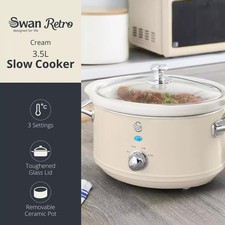 Swan Retro 3.5 L Slow Cooker With 3 Temperature Settings 200W  SF17021CN