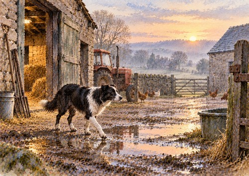 Border collie farmyard art - collie, a4