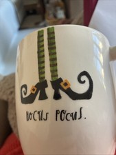 Rae Dunn Witches Legs "Hocus Pocus”Large Coffee Mug Cup Green Halloween VGC