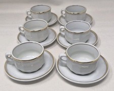 Set of 6 Apilco White and Gold Bistroware Coffee Cups and Saucers