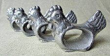 4 Vintage Silver Metal Napkin Ring Chickens / Hens