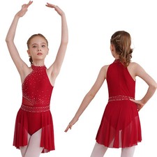 UK Lyrical Dance Dress Girl's Ballet Gymnastics Leotard Contemporary Dancewear