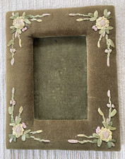 Antique Sage Green Velvet Picture Frame with Floral Ribbon Work