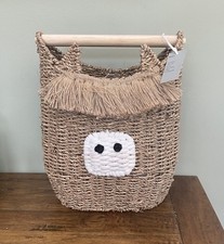 NEXT Hamish Toilet Roll Holder & Storage Basket Highland Cow Woven Seagrass BNWT