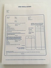 Used Car Vehicle Invoice Pad -