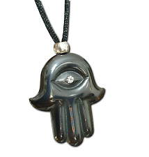 Hamsa Pendant Hematite Necklace CZ Eye Stone Evil Eye Protection Jewellery & Box