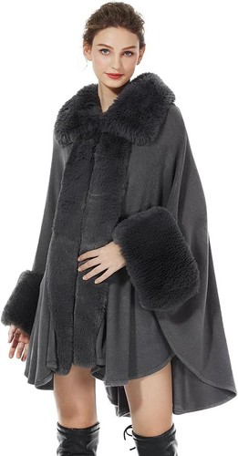 Women knit cape poncho faux - knit,