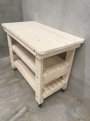 Wooden work bench with two - bench,