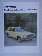 Datsun Sunny Brochure 1981: Saloon, Coupe, Estate, Fastback Estate. 12 pages.