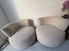 PAIR of Cream Bouclé Swivel